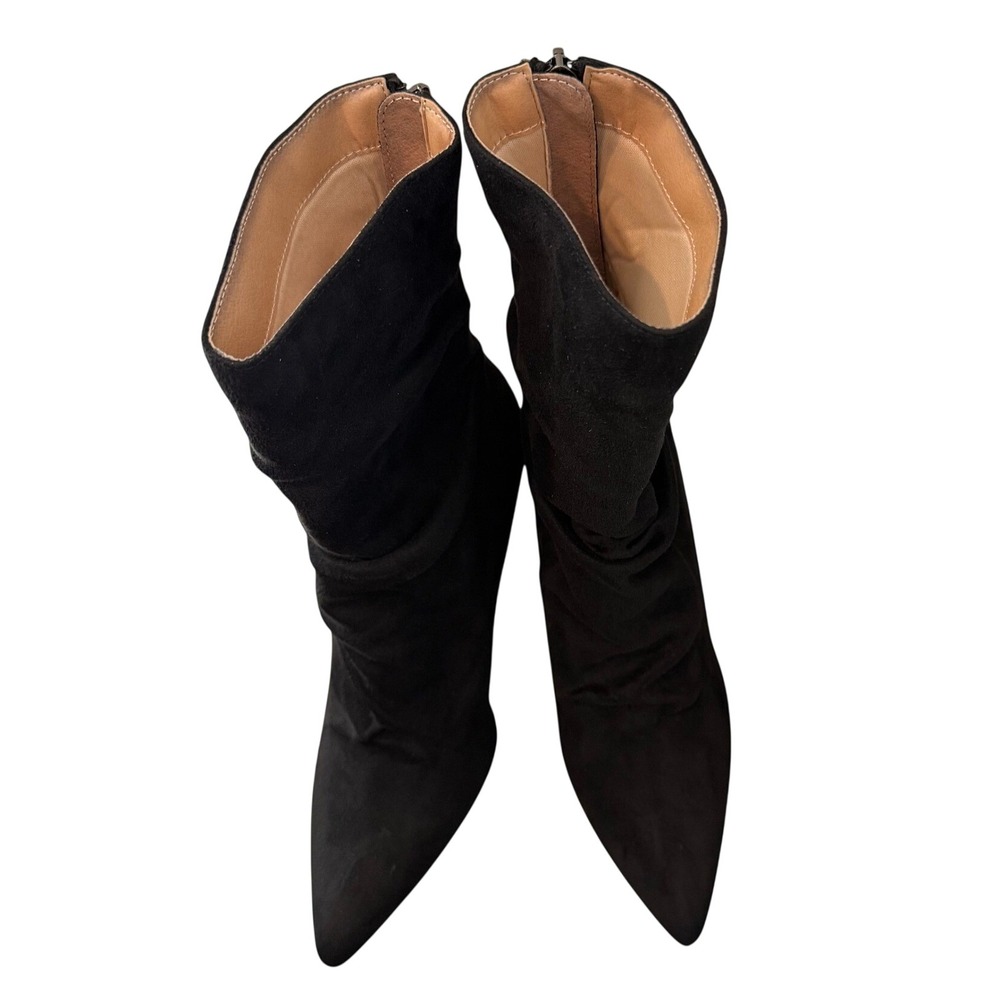 Journey Collection Black Faux Suede Slouchy Stiletto Ankle Boots Back Zip Size 8
